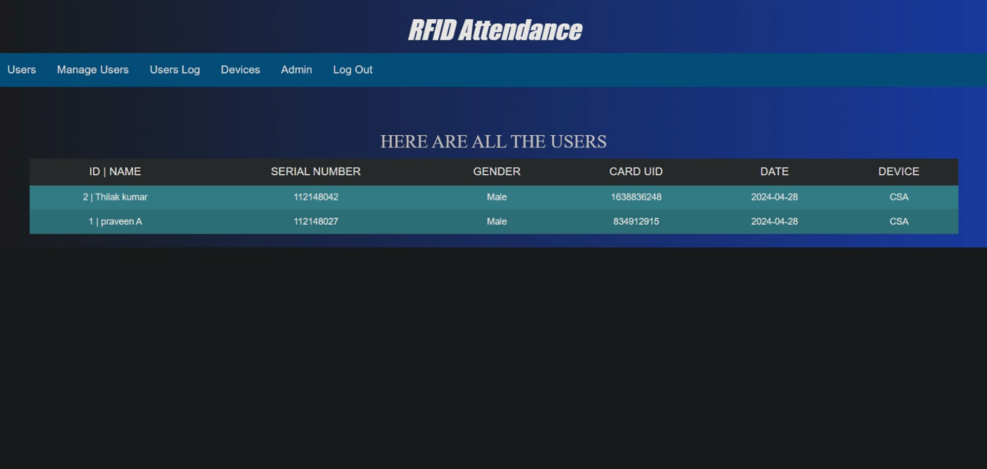 RFID Attendance System